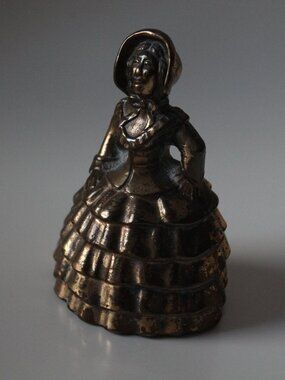 Antique Brass Servant Call Bell in Shape of Victorian Lady in Crinoline